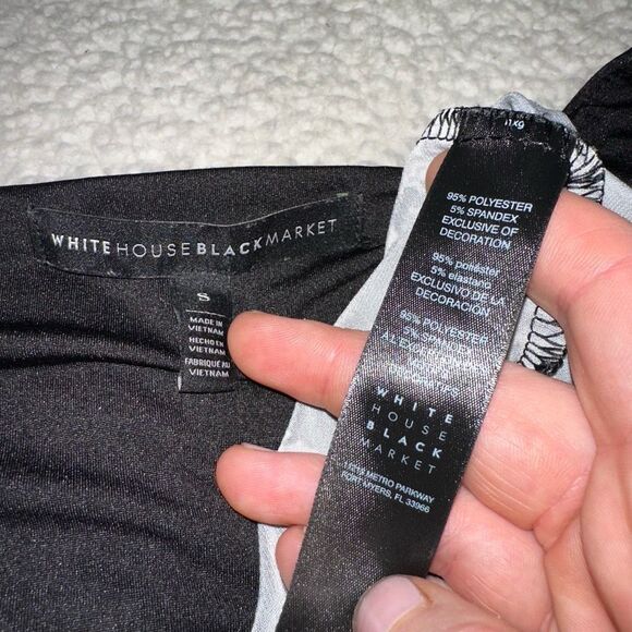 WHBM Womens Black Purple White Trellis Pattern Stretch Tunic Small EUC - Picture 6 of 11